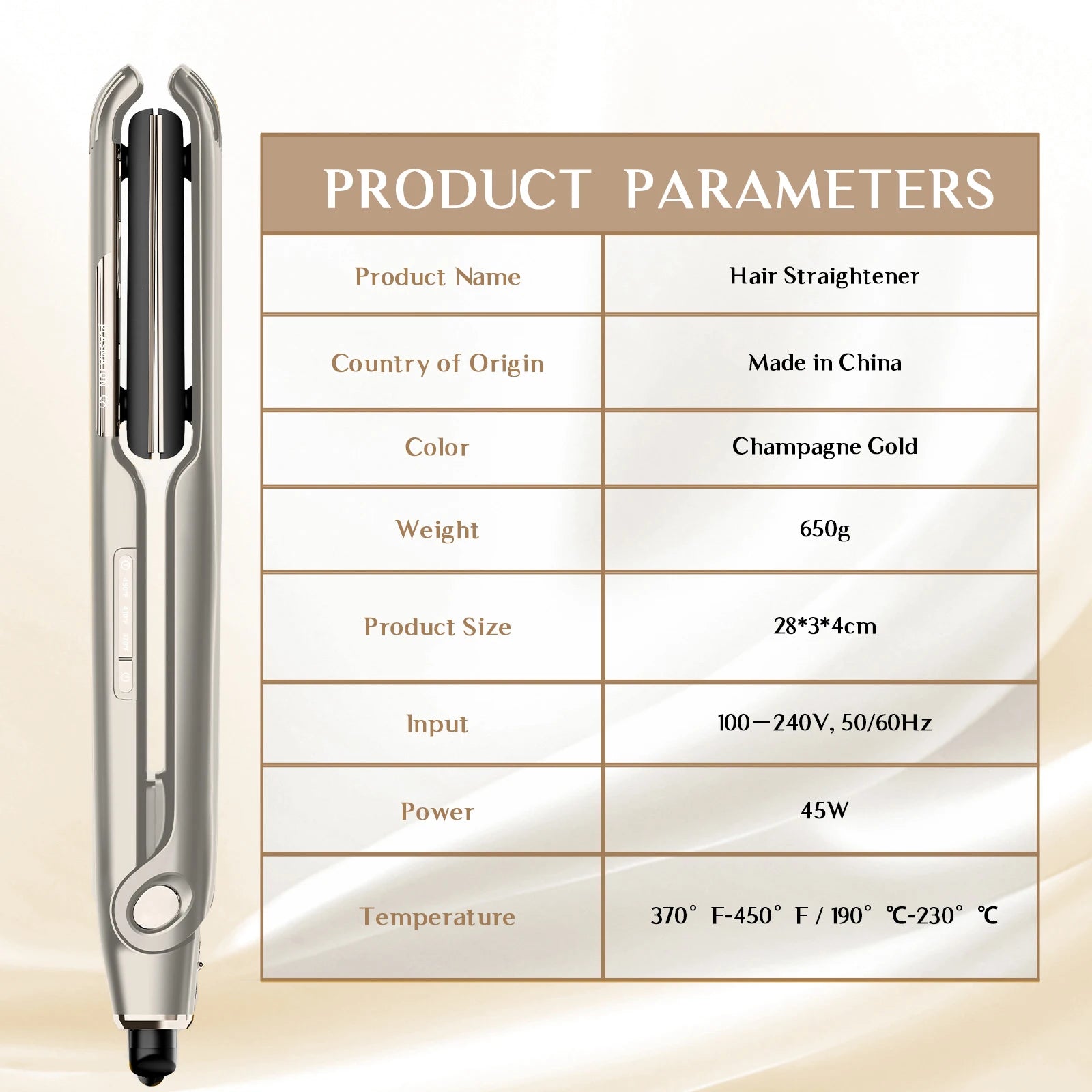 RUCHA Hair Straightener 450°F Plasma and Air Suspension Plate Flat Iron Anti-scald Smooth Frizz Hair Irons Dual Voltage