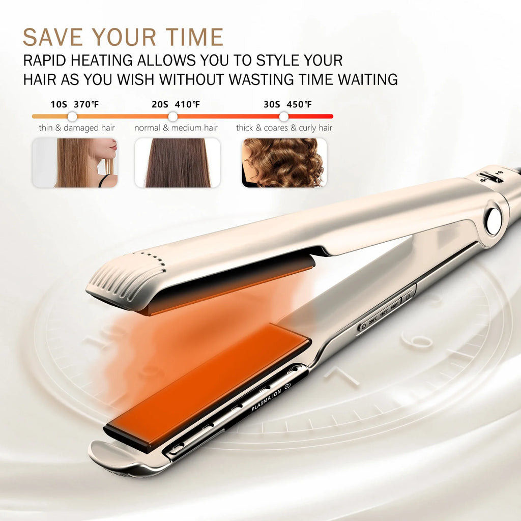 RUCHA Hair Straightener 450°F Plasma and Air Suspension Plate Flat Iron Anti-scald Smooth Frizz Hair Irons Dual Voltage